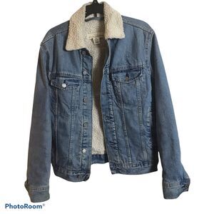 H&M LOGG Womens Sherpa-Lined Jean Jacket Denim Trucker Size XS Medium Wash Blue